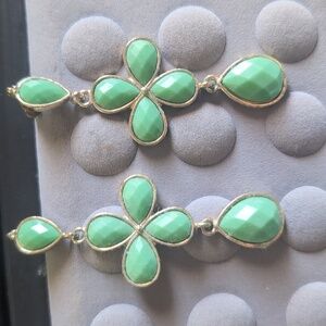 Emerald and Gold Long Flower Earrings